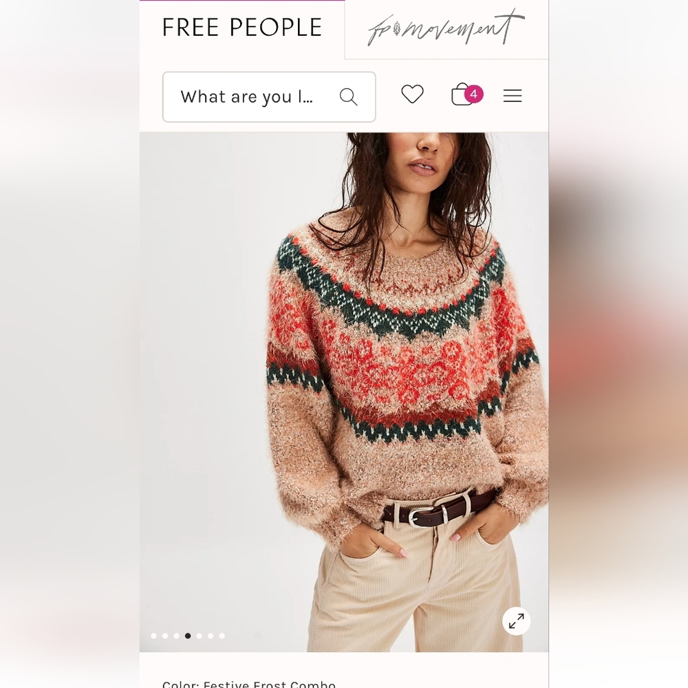 Free People Festive Frost Combo Fair Isle Pullover Sweater - Beige, Coral, Green
